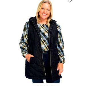 C&B Chevron Quilted Hooded Long Vest Black